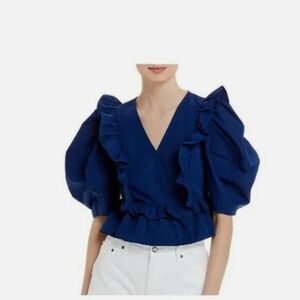 Aqua Blue Ruffled Crop Blouse